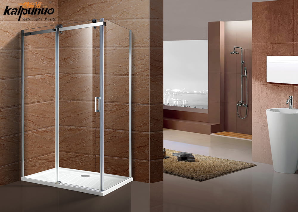 Goedkope badkamer hoek frameloze gehard glazen schuifdeur douchescherm